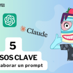 Personaje de Mordiendo Bytes (ByteMan) explicando los 5 pasos clave para elaborar un prompt en ChatGPT, Gemini y Claude.