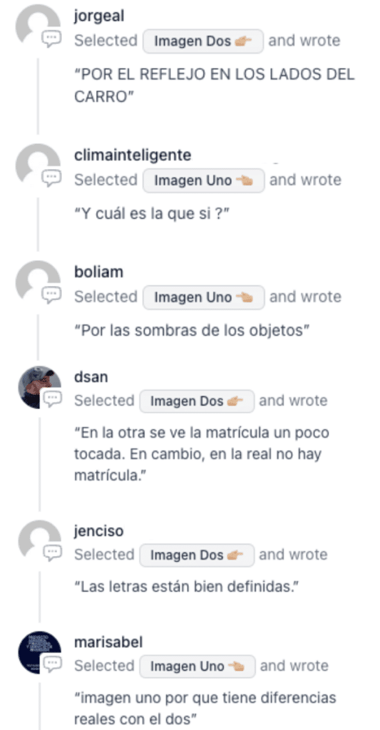 Comentarios de los suscriptores sobre las diferencias percibidas entre las imágenes en el reto "Sabor Auténtico Vs. Sabor Artificial".