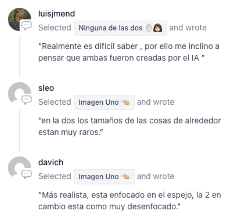 Captura de pantalla de opiniones de dos usuarios en el Reto "Sabor Auténtico Vs. Sabor Artificial" Edición 126.